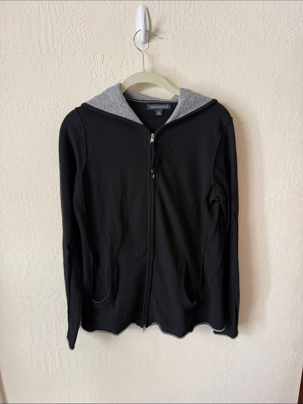 Banana Republic Black Hooded Zip Cardigan with Gray Lining